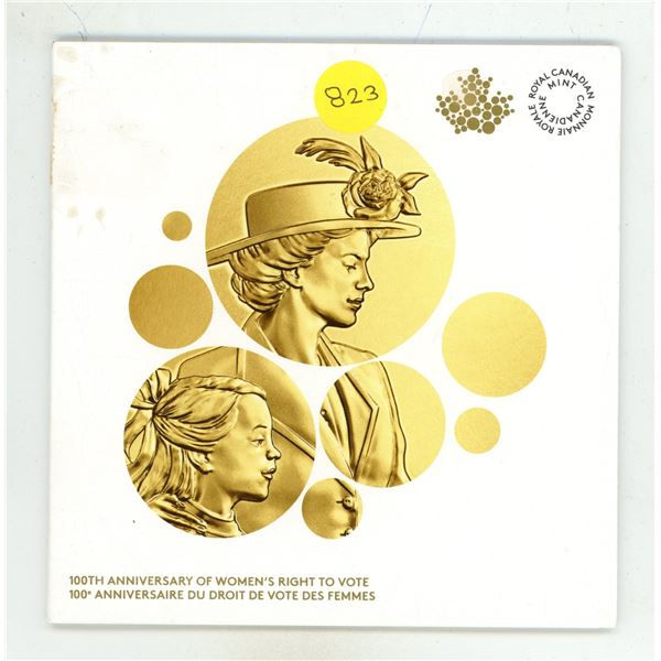 2016 Royal Canadian Mint $1 coin collector card commemorating the 100th anniversary of women's right