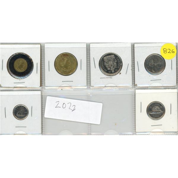 Set of 2022 Canadian coins housed in individual protective holders, featuring denominations from 5 c
