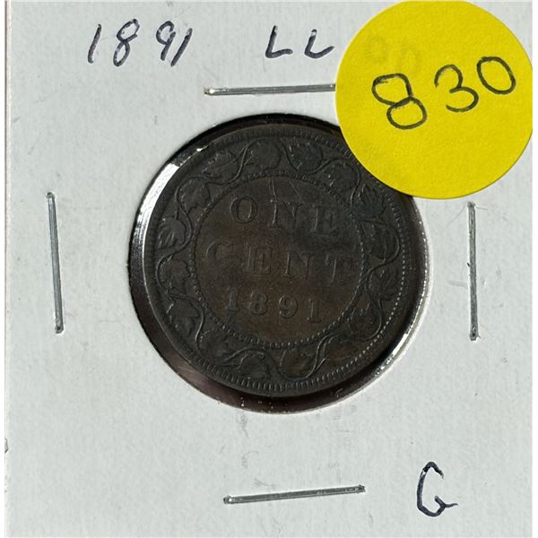 1891 Canadian Large Cent minted during the reign of Queen Victoria.