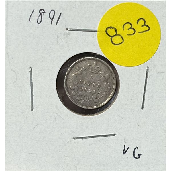 1891 Canada Silver 5 Cents.