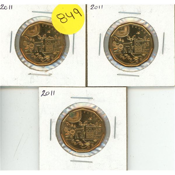 (3) 2011 Canadian "Parks Canada" Centennial one-dollar coins.
