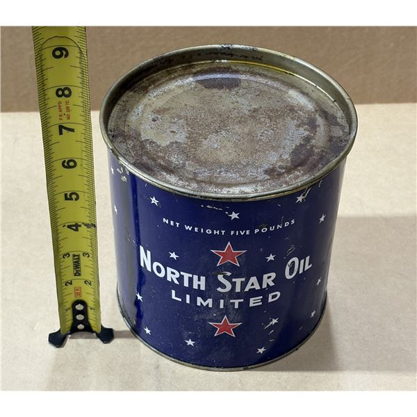 Vintage North Star Oil Limited grease tin features a distinctive blue design with red and white star