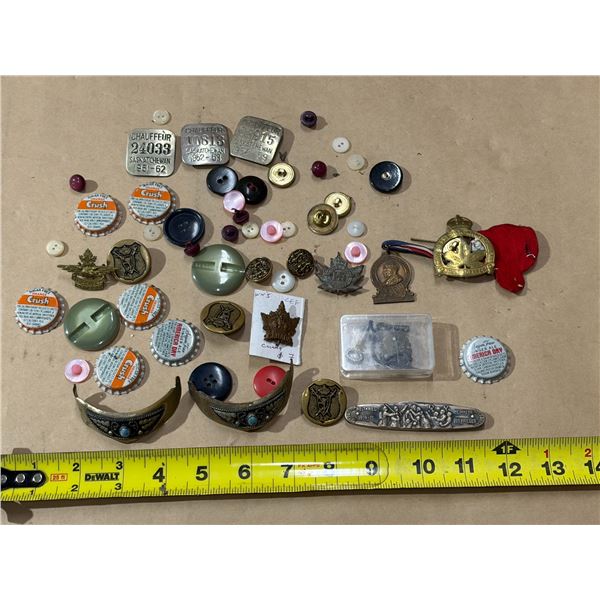 Collection includes several vintage Canadian Chauffeur badges dating from the 1950s and early 1960s.