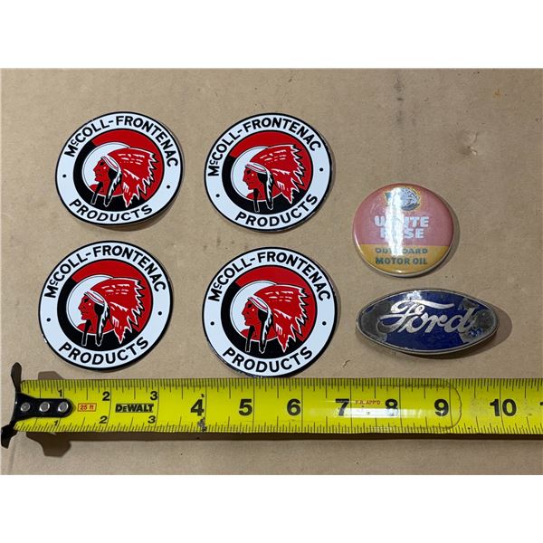 (4) Vintage McColl-Frontenac Products Stickers and vintage automotive advertising items, including a