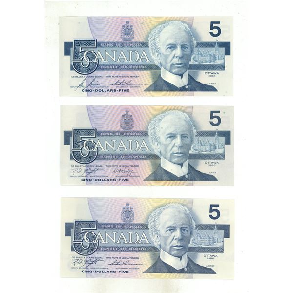 (3) 1986 Canada Five Dollars. (Uncirculated)