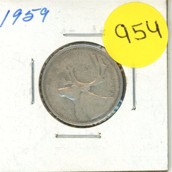 1959 Canada Silver 25 Cents Coin.