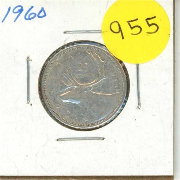 1960 Canada Silver 25 Cents Coin.