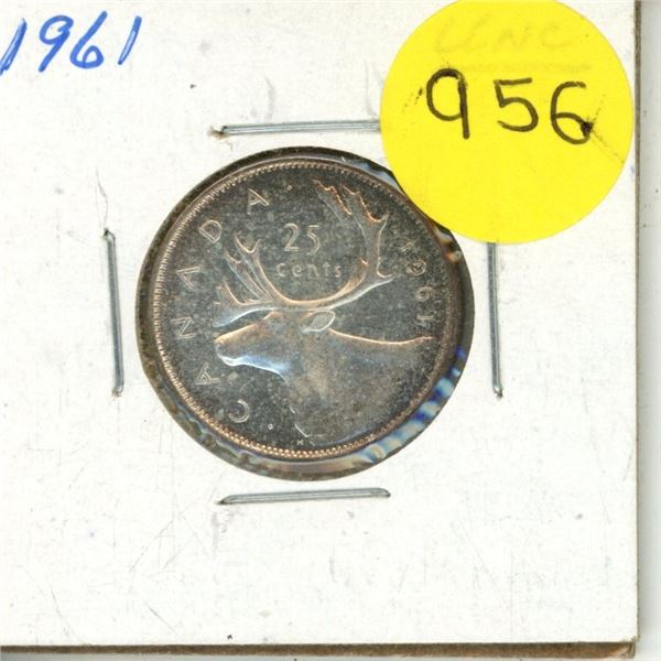 1961 Canada Silver 25 Cents Coin.