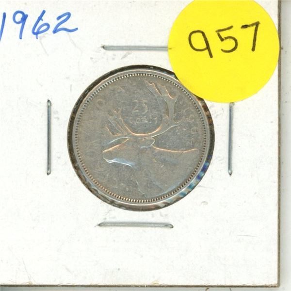 1962 Canada Silver 25 Cents Coin.