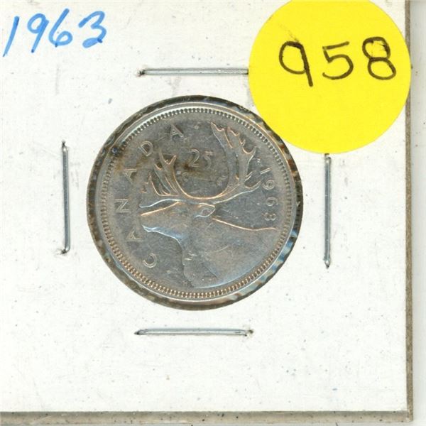1963 Canada Silver 25 Cents Coin.