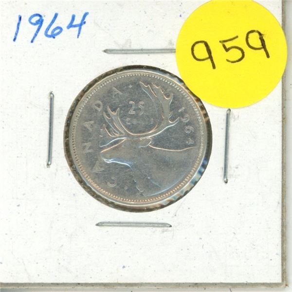 1964 Canada Silver 25 Cents Coin.