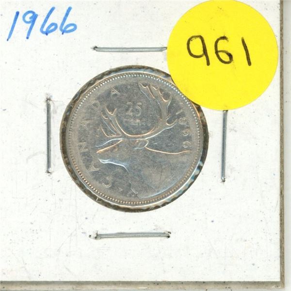 1966 Canada Silver 25 Cents Coin.