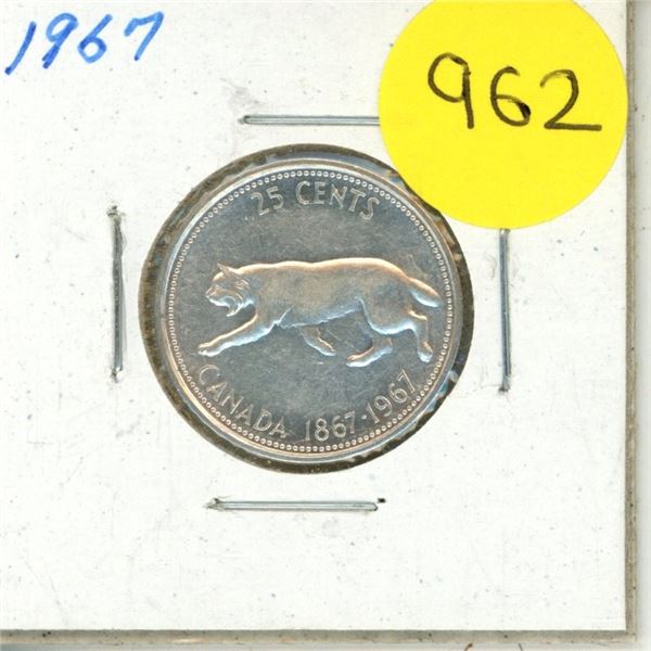 1967 Canada Silver 25 Cents Coin.