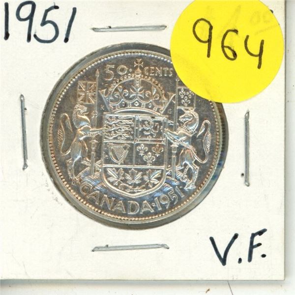 1951 Canada Silver 50 Cents Coin.