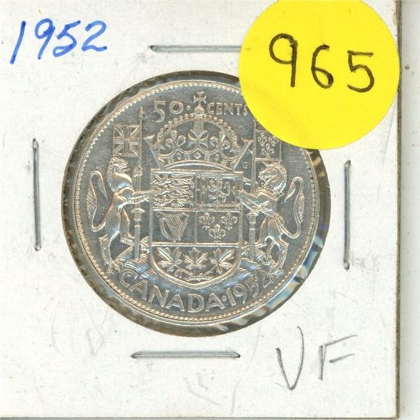 1952 Canada Silver 50 Cents Coin.