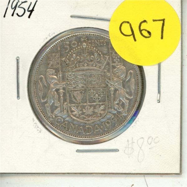 1954 Canada Silver 50 Cents Coin.