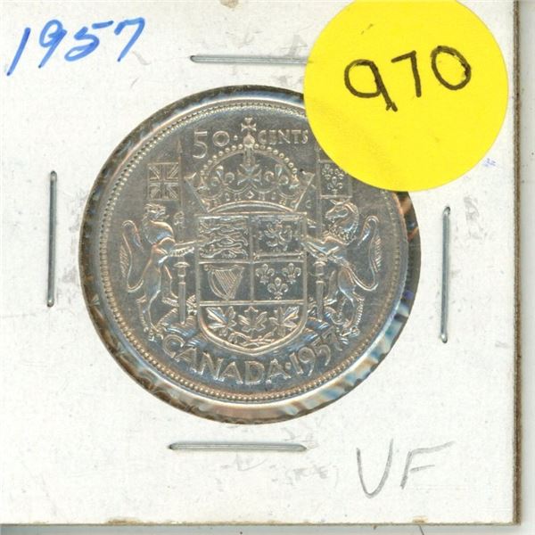 1957 Canada Silver 50 Cents Coin.