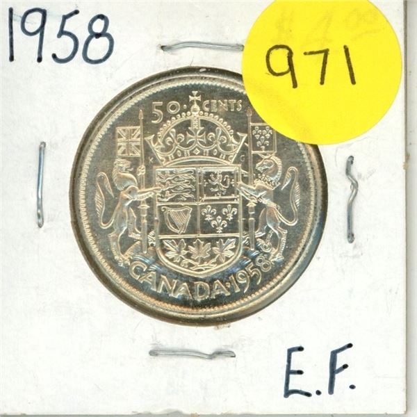 1958 Canada Silver 50 Cents Coin.
