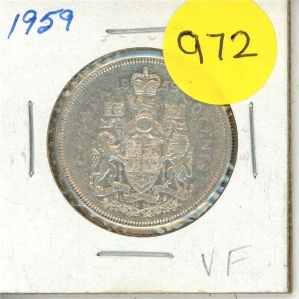 1959 Canada Silver 50 Cents Coin.