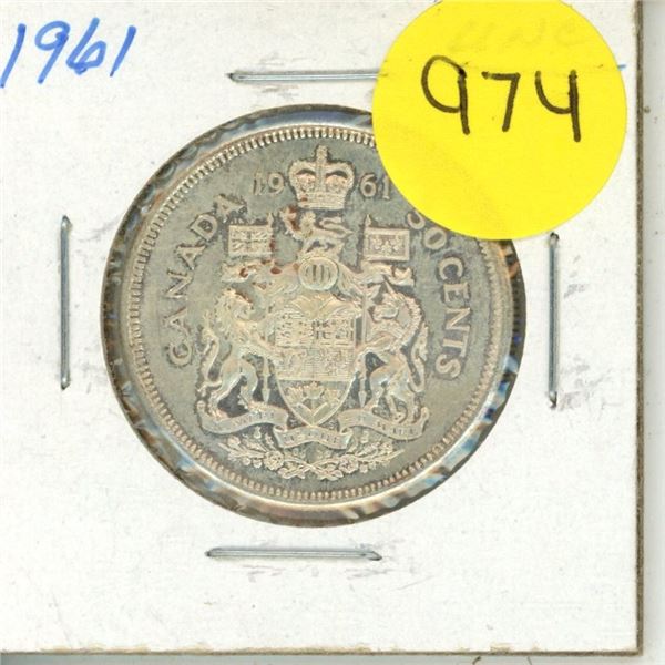 1961 Canada Silver 50 Cents Coin.