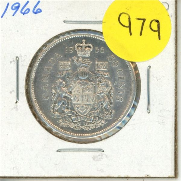 1966 Canada Silver 50 Cents Coin.