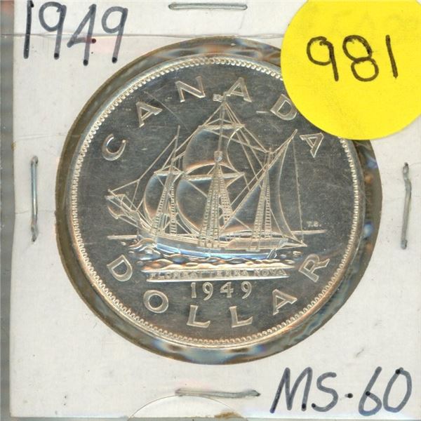 1949 Canada Silver One Dollar.