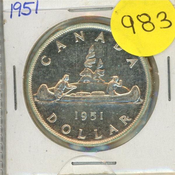 1951 Canada Silver One Dollar.