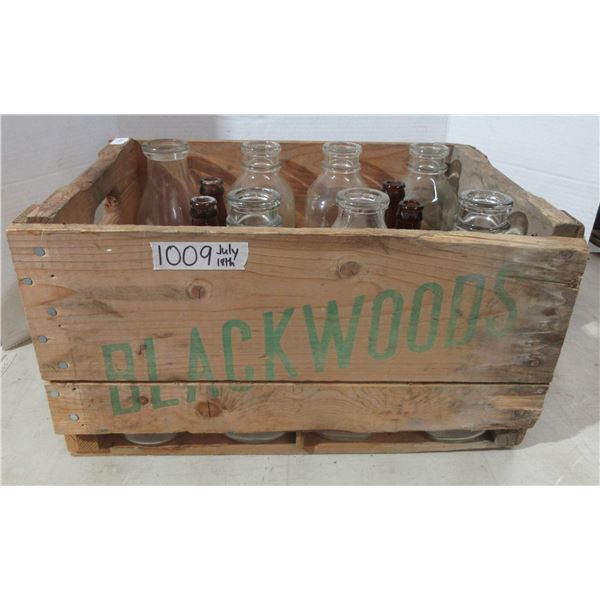 Wooden Blackwoods Beverages Pop Crate with Milk Bottles
