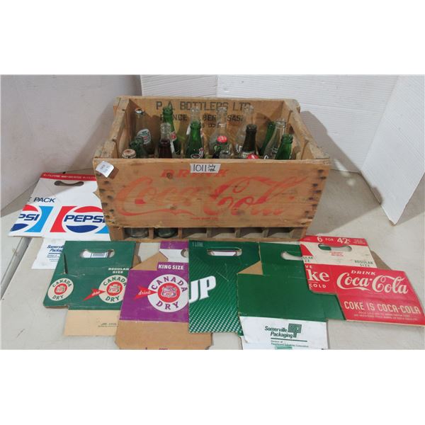 Wooden Crate with Lot of Pop Bottles and Cardboard Carriers
