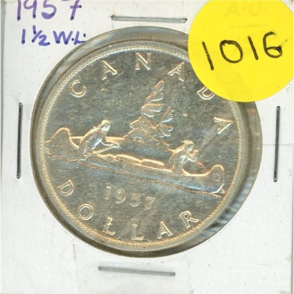 1957 Canada Silver Dollar - 1 1/2 W.L.