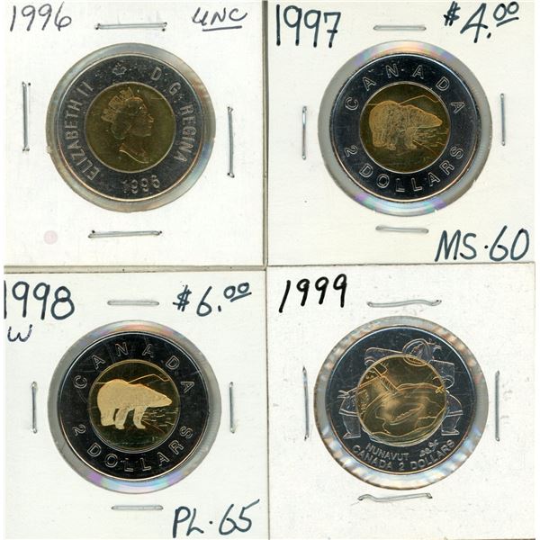 1996-1999 Canada Uncirculated Special Proof Like Two Dollars.