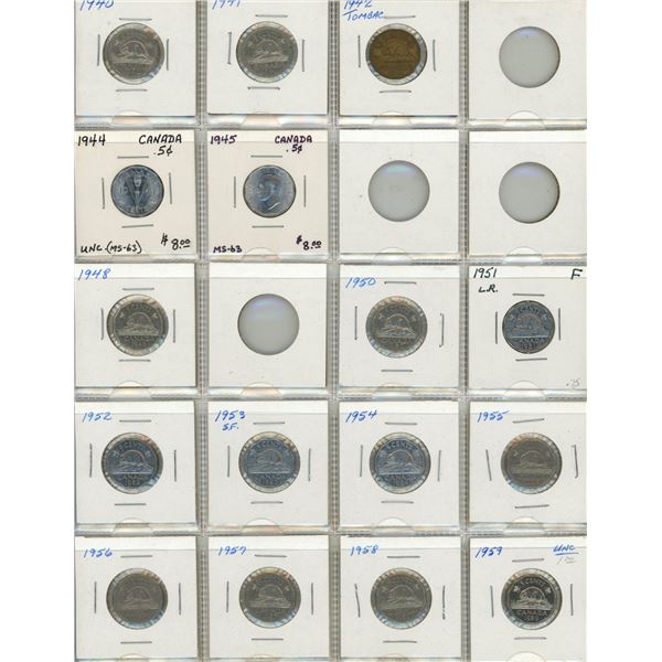 1940-1998 Canada 5 Cents. (Total Coins -55)