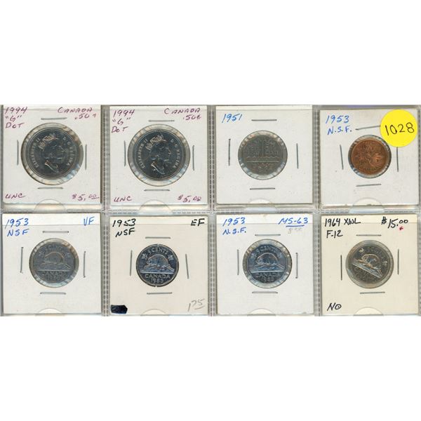 (2) 1994 Canada 50 Cents and (5) 1953 and 1964 Canada Special 5 Cents.