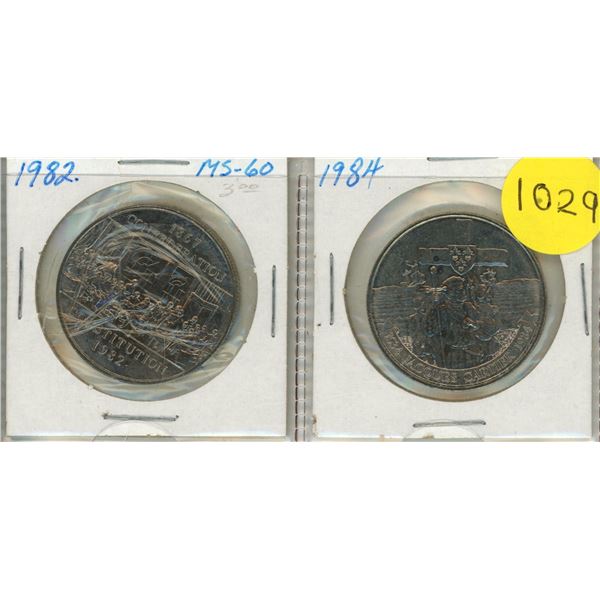 1982 and 1984 Canada One Dollars.