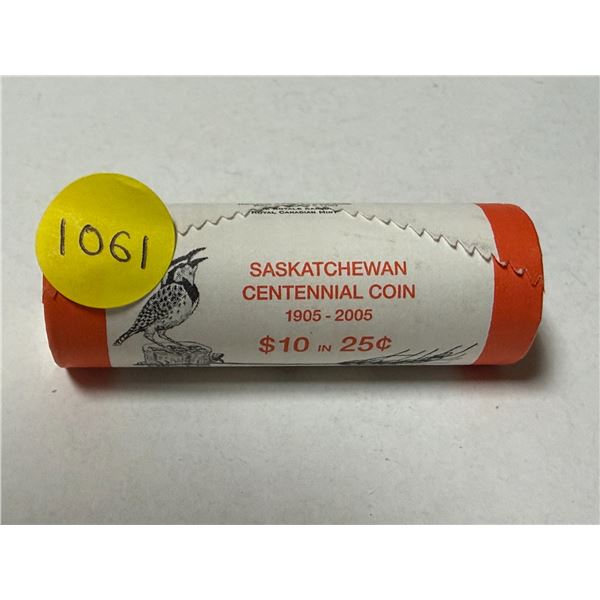 Roll of 2005 Saskatchewan Centennial Coin 1905-2005 Canada 25 Cents.