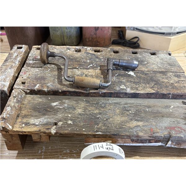 Work bench vice and hand drill