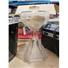 Image 4 : Lot of assorted items vintage glass pedestal oil lamp, vintage digital clock radio, plant stand, Gre