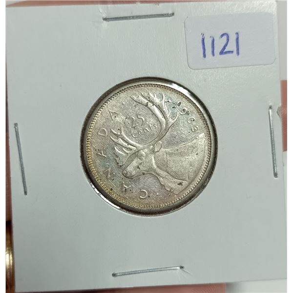 1963 Canadian Silver 25cents Coin