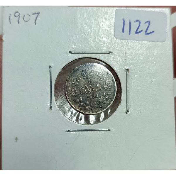 1907 Canadian Silver 5 Cents coin