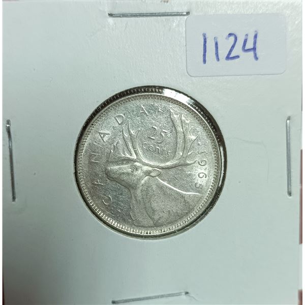 1965 Canadian Silver 25cents Coin