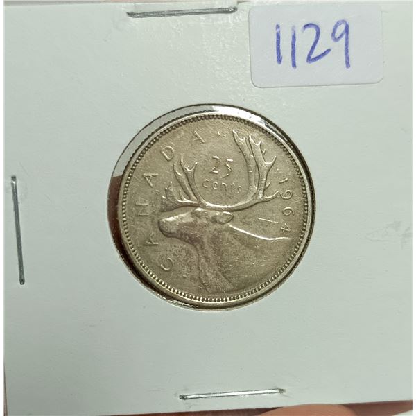 1964 Canadian Silver 25 Cents Coin