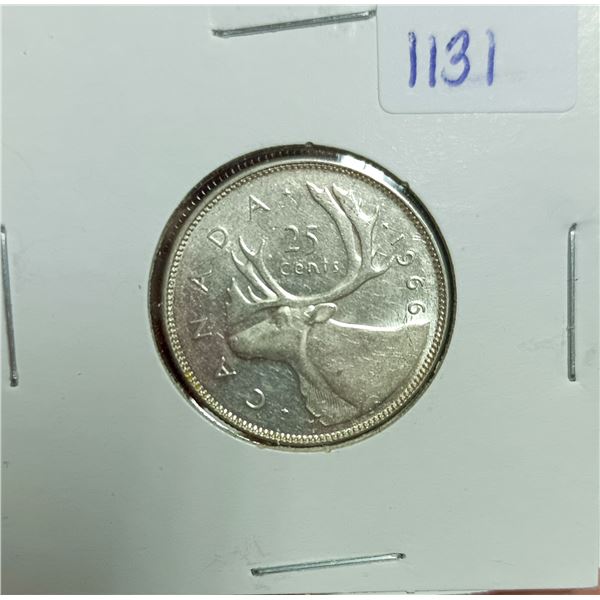 1966 Canadian Silver 25 Cents Coin