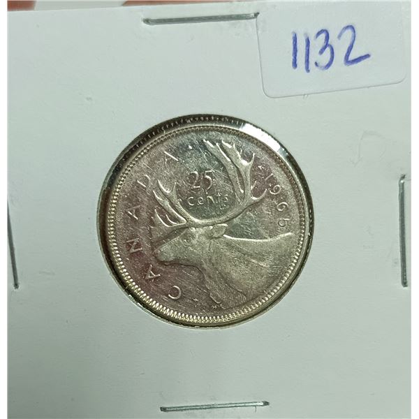 1965 Canadian Silver 25 Cents Coin