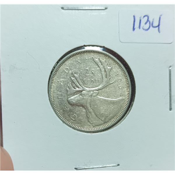 1964 Canadian Silver 25 Cents Coin