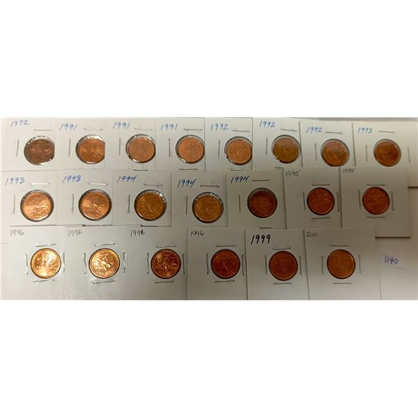 Lot of assorted Different Canadian 1 cent Coins