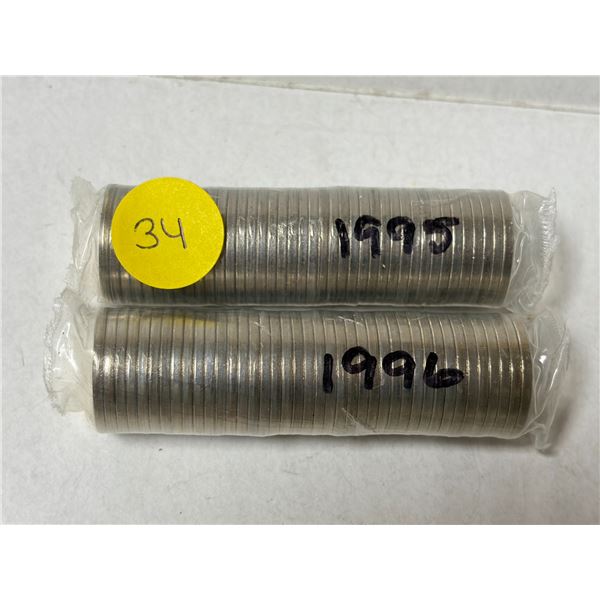 Roll of 1995 and 1996 Canada 5 Cents.