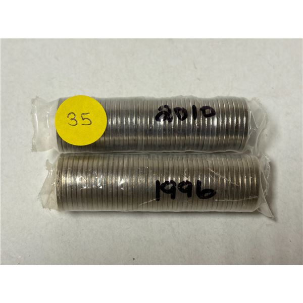 Roll of 2010 and 1996 Canada 5 Cents.