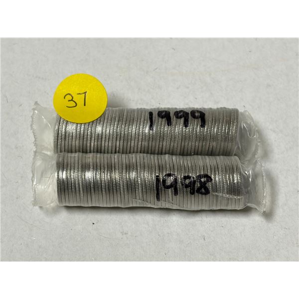 Roll of 1998 and 1999 Canada 10 Cents.