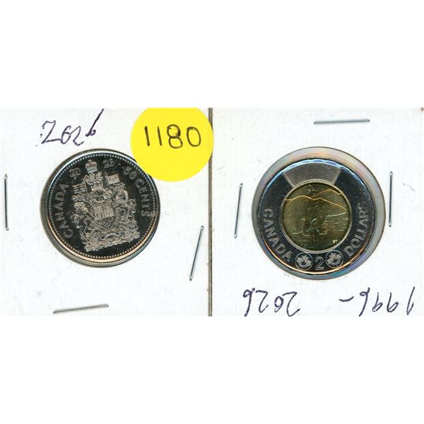 2026 Canada Proof Like Uncirculated 50 Cents and Two Dollar Coin.