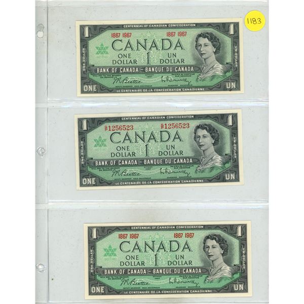 (3) 1967 Canada One Dollars - (Uncirculated).
